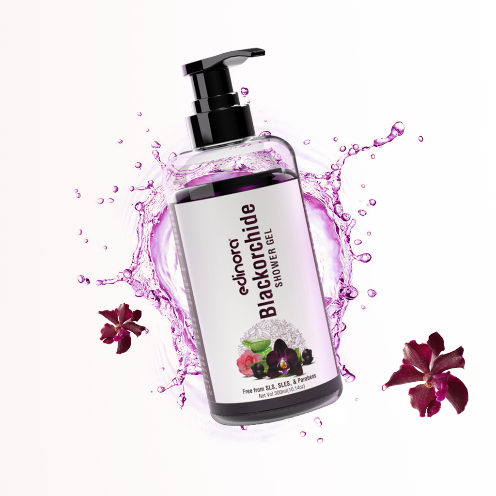 Edinora Black Orchid Shower Gel with Lavender, Wild Rose | Skin-Friendly pH | Helps reduce Dryness | No SLS, Parabens | Long-Lasting Fragrance (300ml)