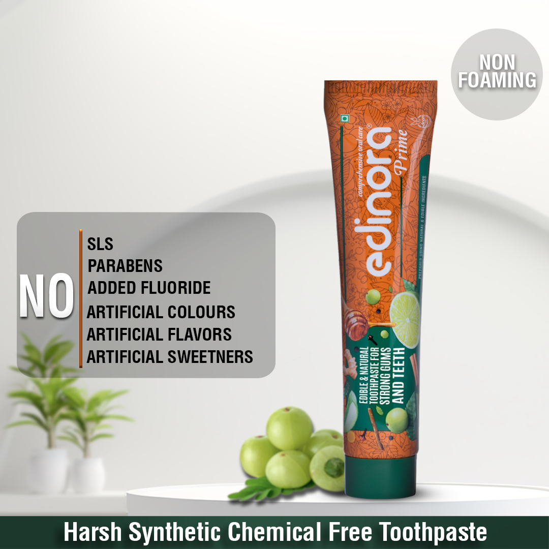 EDINORA Prime Toothpaste | Blend Of Essential Oil & Herbal Powders | No SLS, Parabens, Sulphates | Microbiome friendly  (90g)