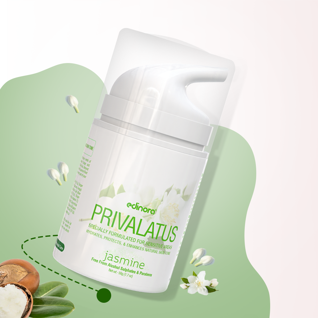 Edinora Privalatus Natural Private areas Skin Whitening Cream | Underarm Brightening Cream | with Vitamin E, Niacinamide, Shea Butter | Jasmine | 50g
