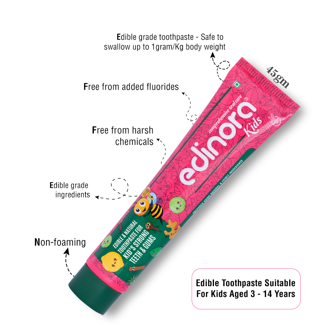 Edinora kids toothpaste | Edible toothpaste | No SLS | No parabens | No sulphates | Non foaming (45 g)