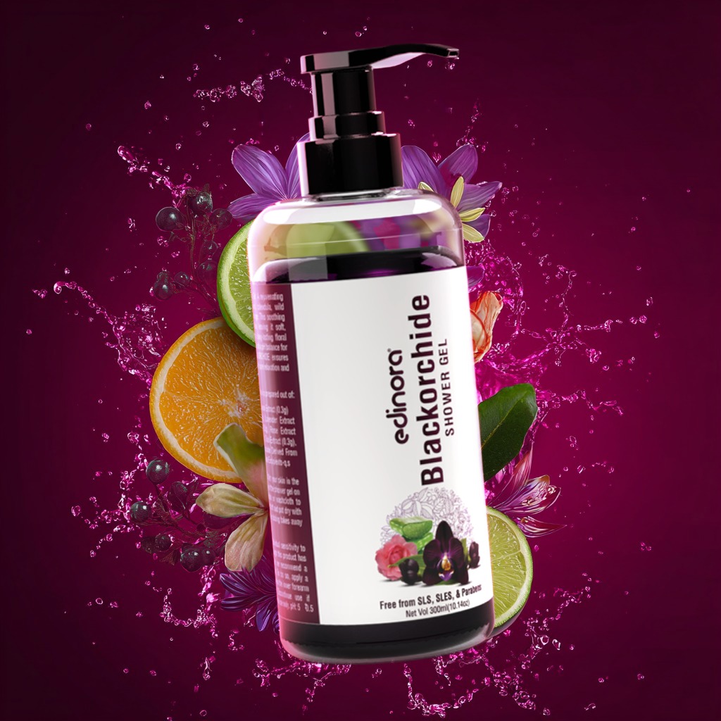 Edinora Black Orchid Shower Gel with Lavender, Wild Rose | Skin-Friendly pH | Helps reduce Dryness | No SLS, Parabens | Long-Lasting Fragrance (300ml)