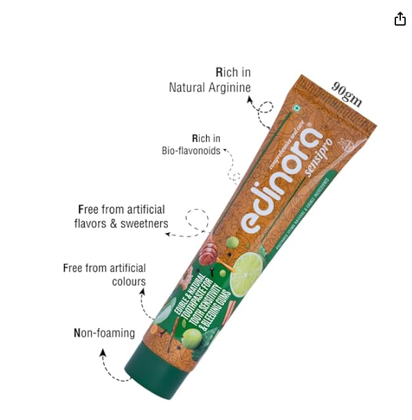 Edinora Sensipro ayurvedic toothpaste | For sensitivity, bad breath & bleeding gums | Oral microbiome friendly | No SLS, Parabens |  (90g)