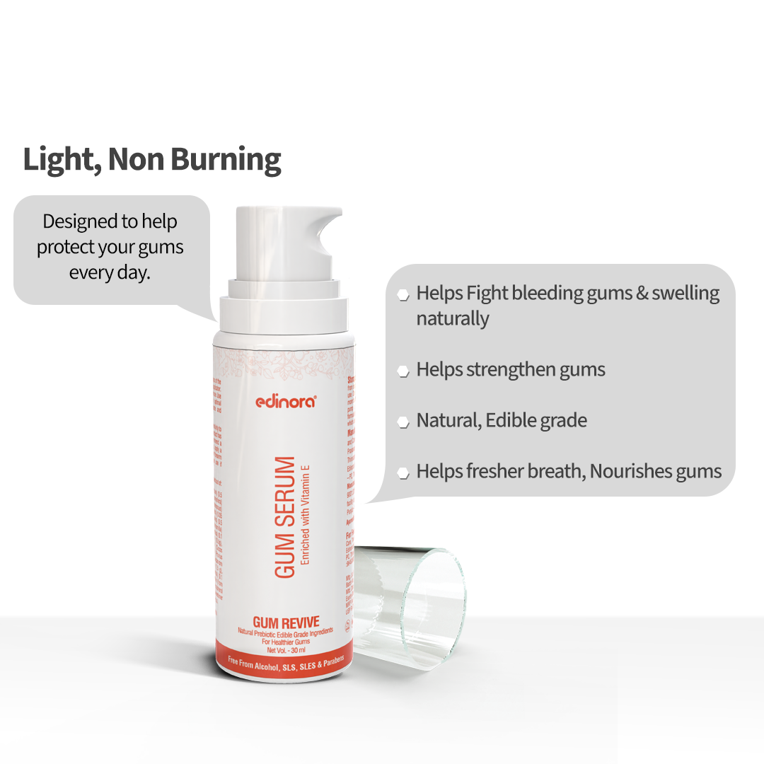 Edinora Gum Revive Serum | Gum Repair, Gum Bleeding | Helps Tighten & Strengthen | Daily use | Clove, Vitamin E, Aloe Vera, Chamomile | (30m)